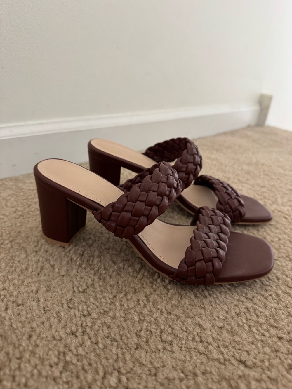 Amazon Women's Braided Double-Strap Block Heel Sandals - Brown
